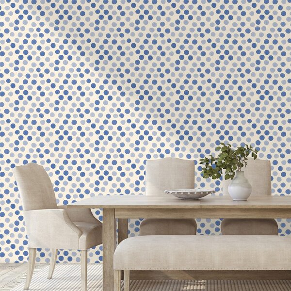 Carta da parati – Pois blu su sfondo beige