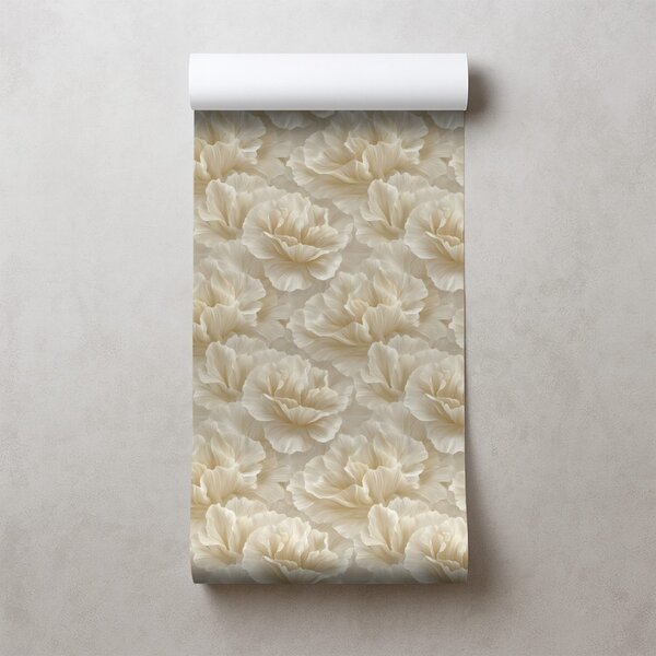 Carta da parati – Fiori crema in stile vintage