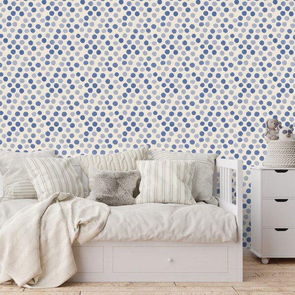 Carta da parati – Pois blu su sfondo beige