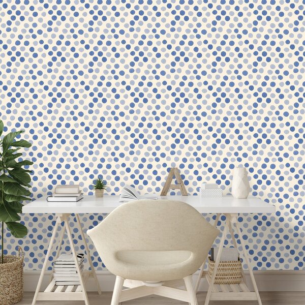 Carta da parati – Pois blu su sfondo beige
