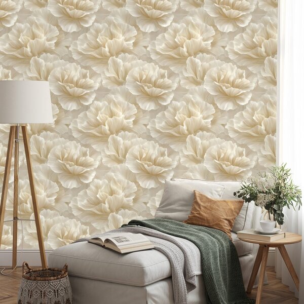 Carta da parati – Fiori crema in stile vintage