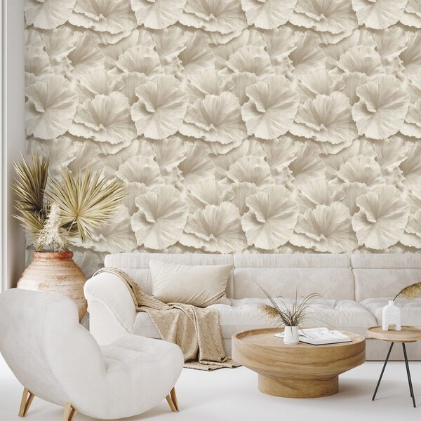Carta da parati – Fiori beige in stile delicato