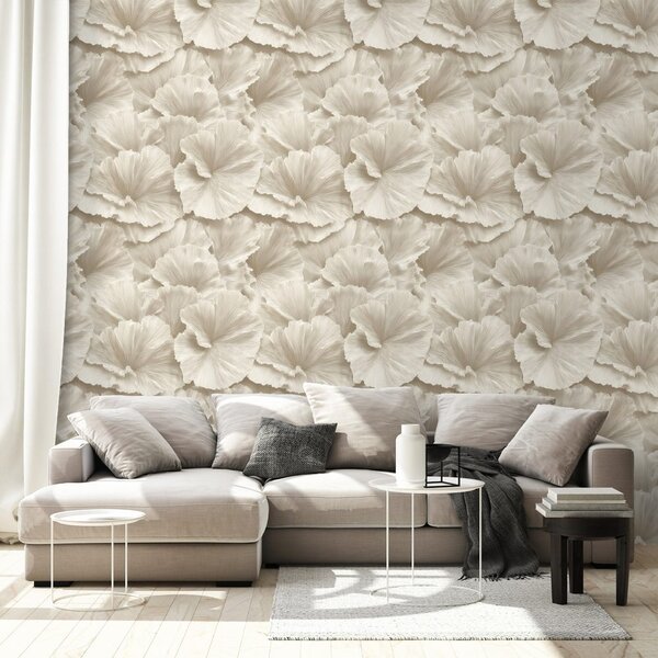 Carta da parati – Fiori beige in stile delicato