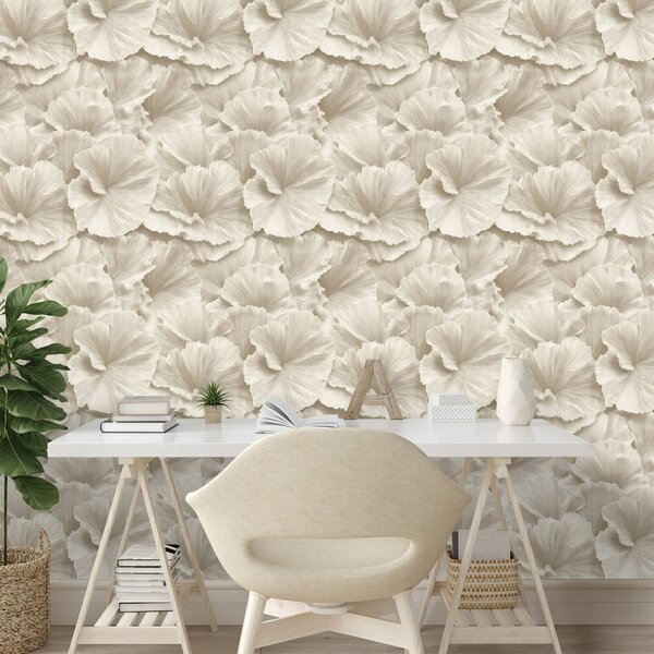 Carta da parati – Fiori beige in stile delicato