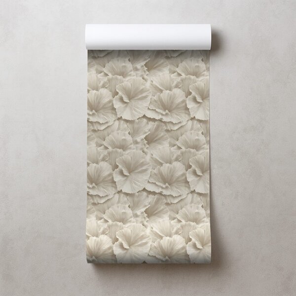 Carta da parati – Fiori beige in stile delicato