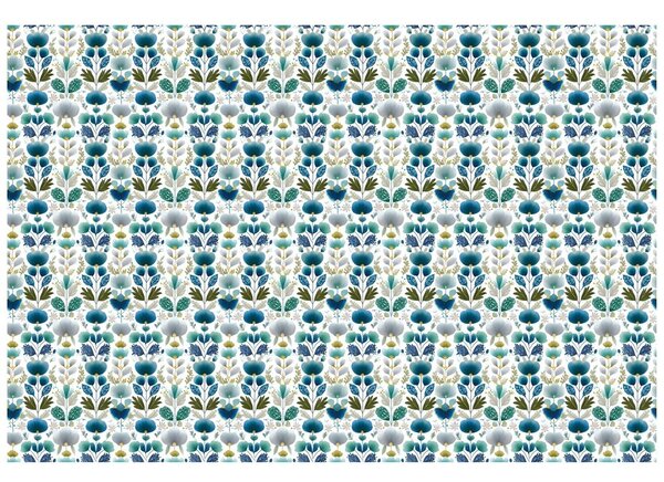 Carta da parati – Fiori blu su sfondo bianco
