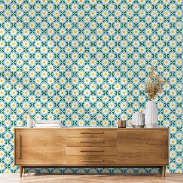 Carta da parati – Fiori colorati su sfondo turchese