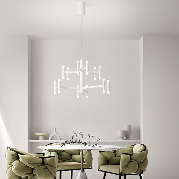 Lampadario Contemporaneo Candles Metallo Bianco Opaco Acrilico Led 68W 3000K