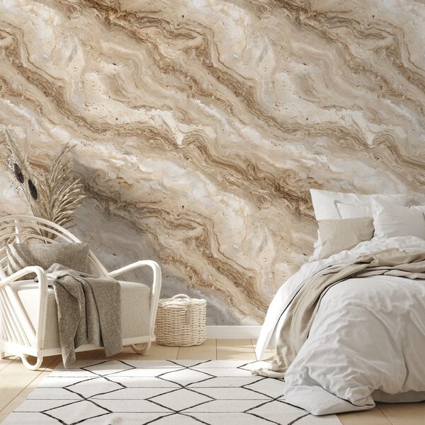 Carta da parati – Motivo marmo beige naturale