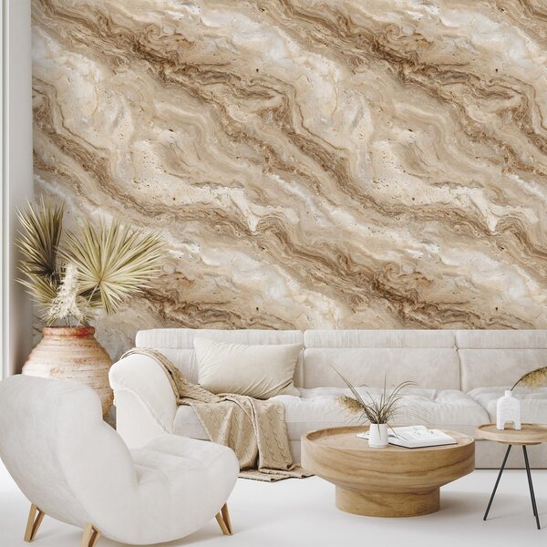Carta da parati – Motivo marmo beige naturale