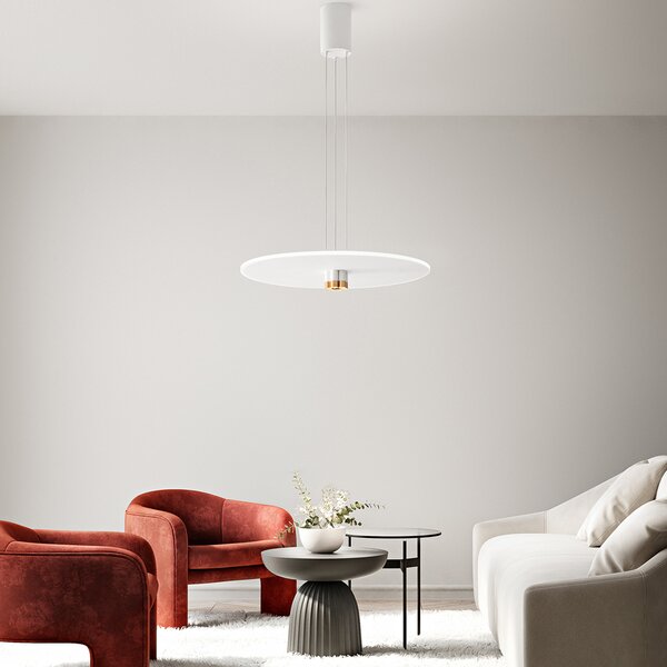 Sospensione Minimal Stream Metallo Bianco E Oro Acrilico Led 50W 3000K