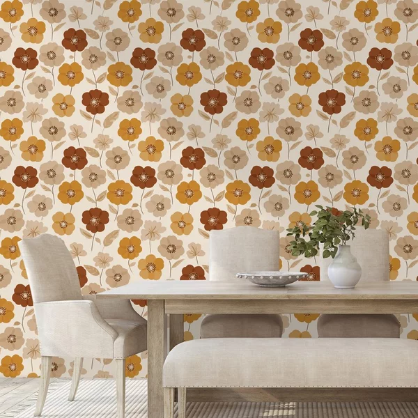 Carta da parati – Fiori retrò in toni autunnali