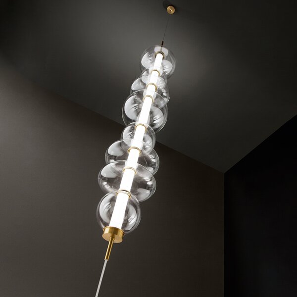 Piantana Moderna Bubbles Metallo Oro Spazzolato Vetri Trasparenti Led 37W 3000K