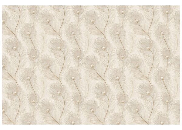 Carta da parati – Eleganza beige con piume di uccello