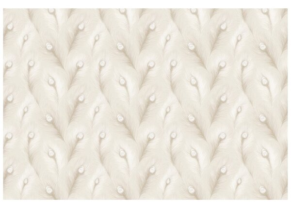 Carta da parati – Piume di pavone beige in stile glamour
