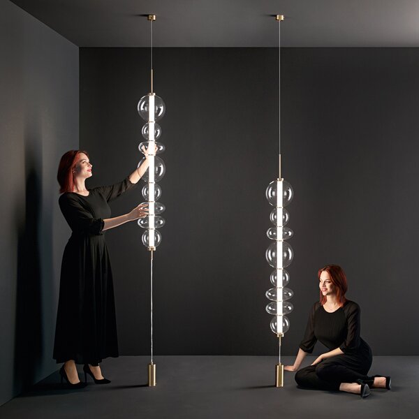 Piantana Moderna Bubbles Metallo Oro Spazzolato Vetri Trasparenti Led 37W 3000K