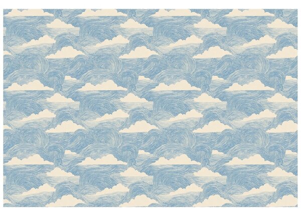 Carta da parati – Onde blu con nuvole bianche