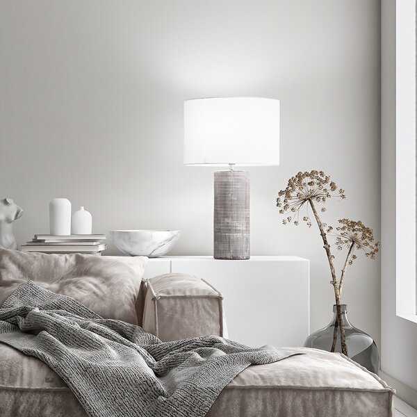 Lampada Tavolo Contemporanea Tribale Ceramica Cemento Tessuto Bianco 1 Luce E27