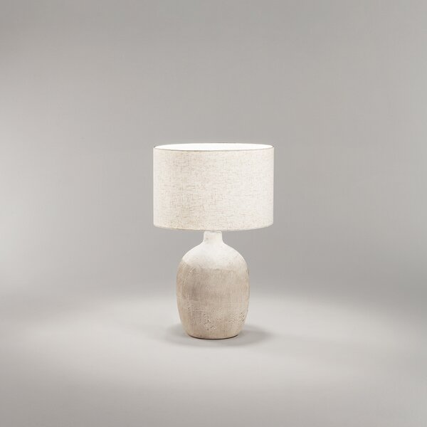 Lampada Tavolo Contemporanea Tribale Ceramica Beige Tessuto Avana 1 Luce E27