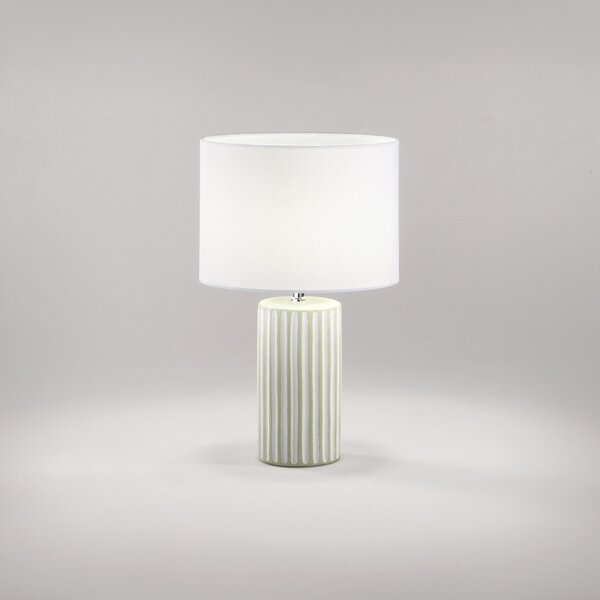 Lampada Tavolo Contemporanea Tribale Ceramica Beige Bianco Tessuto 1 Luce E27