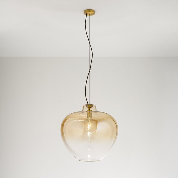 Sospensione Contemporanea Big Bowl Metallo Ottone Vetro Ambra 1 Luce E27