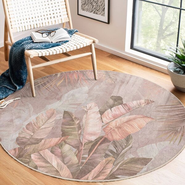 Tappeto rotondo in rosa chiaro lavabile ø 150 cm Dusty Leaves – Mila Home