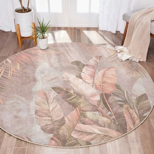 Tappeto rotondo in rosa chiaro lavabile ø 150 cm Dusty Leaves – Mila Home