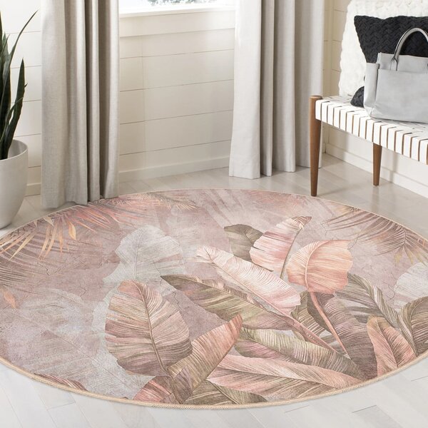 Tappeto rotondo in rosa chiaro lavabile ø 150 cm Dusty Leaves – Mila Home