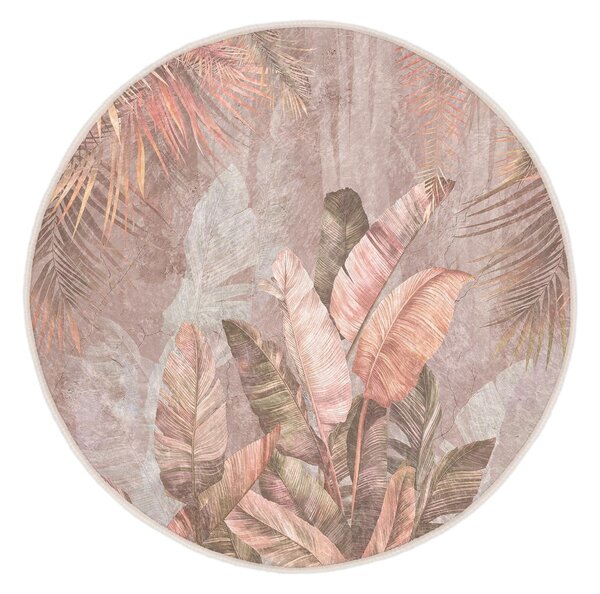 Tappeto rotondo in rosa chiaro lavabile ø 150 cm Dusty Leaves – Mila Home