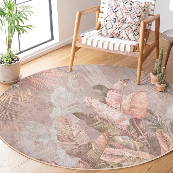 Tappeto rotondo in rosa chiaro lavabile ø 150 cm Dusty Leaves – Mila Home