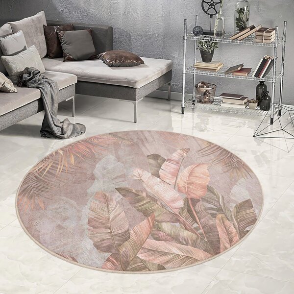 Tappeto rotondo in rosa chiaro lavabile ø 150 cm Dusty Leaves – Mila Home