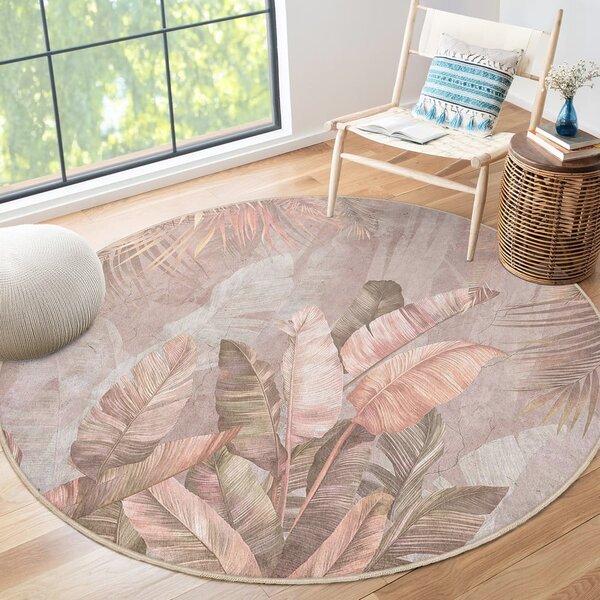 Tappeto rotondo in rosa chiaro lavabile ø 150 cm Dusty Leaves – Mila Home