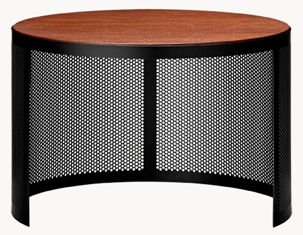 Tavolino rotondo in metallo con piano in legno Pausilius