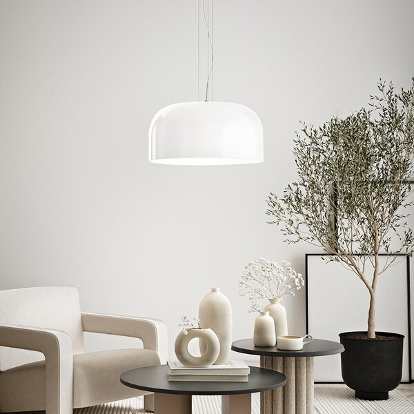 Sospensione Contemporanea Glossy Metallo Vetro Bianco 1 Luce E27 Ip20 D50