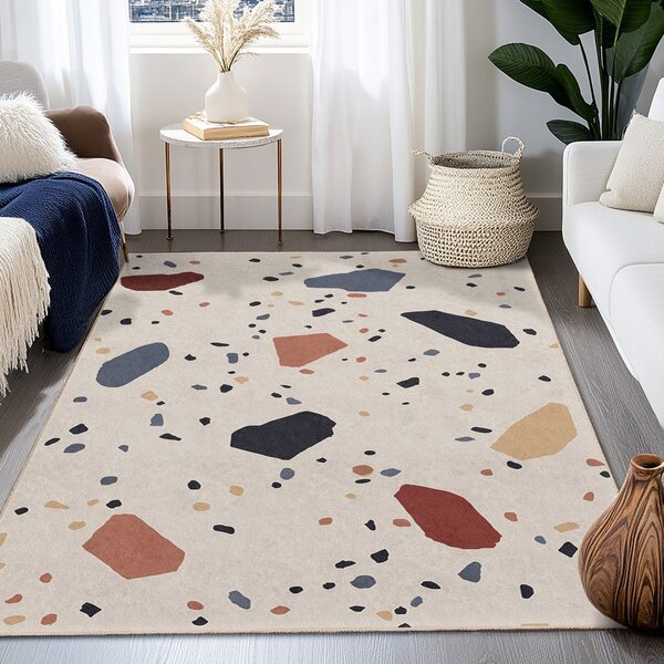 Tappeto color crema lavabile 80x150 cm Cracked Terrazzo – Mila Home