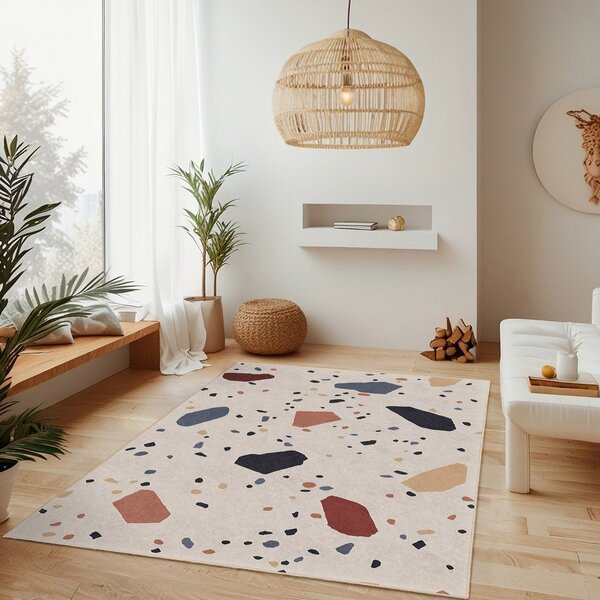 Tappeto color crema lavabile 80x150 cm Cracked Terrazzo – Mila Home