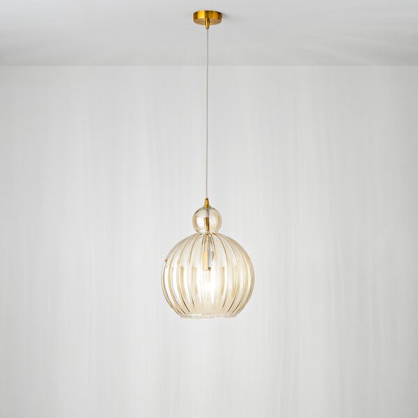 Sospensione Contemporanea Metallo Vetro Cognac 1 Luce E27 Ip20 D25