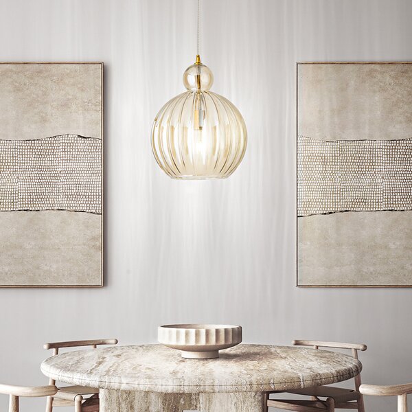 Sospensione Contemporanea Metallo Vetro Cognac 1 Luce E27 Ip20 D32