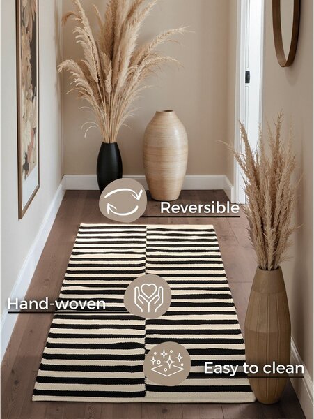 Passatoia bianca e nera in lana reversibile/tessuta a mano 80x200 cm Donna – Hanse Home
