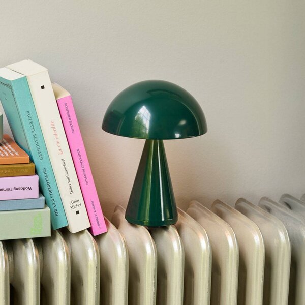 Hübsch HÜBSCH lampada da tavolo LED ricaricabile Mush, verde scuro, altezza 20 cm dimmerabile, Verde, Metallo, Moderno