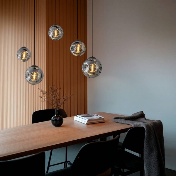 Lampada a sospensione in vetro Valentina Lindby, dimmerabile, Alluminio / Grigio / Zincato, Soggiorno / Sala da pranzo, Vetro, Design, Lampada a sospensione