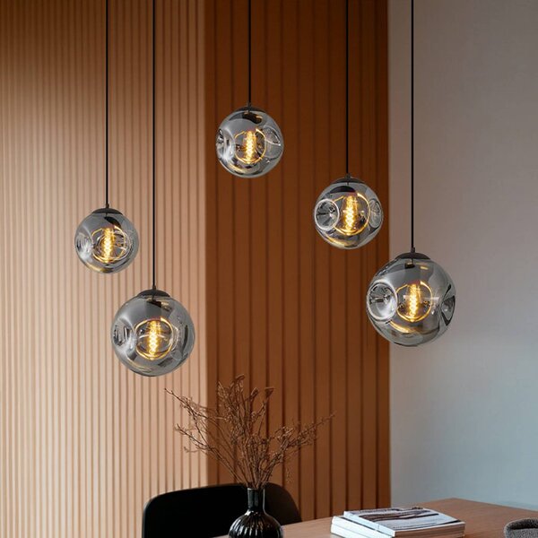 Lampada a sospensione in vetro Valentina Lindby, dimmerabile, Alluminio / Grigio / Zincato, Soggiorno / Sala da pranzo, Vetro, Design, Lampada a sospensione