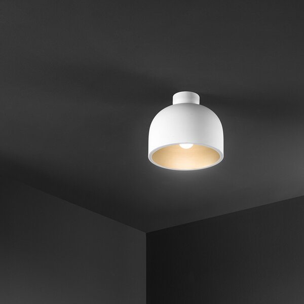 Plafoniera Nordica Yelmo Metallo Bianco Oro 1 Luce E27 Ip20