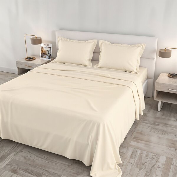 Set Lenzuola Sopra Sotto e Federe Matrimoniale Maxi 180x200 cm Linea Cloe in Raso di Cotone Panna