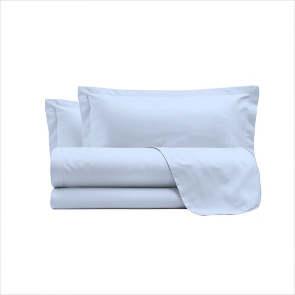 Set Lenzuola Sopra Sotto e Federe Matrimoniale Maxi 180x200 cm Linea Cloe in Raso di Cotone Azzurro