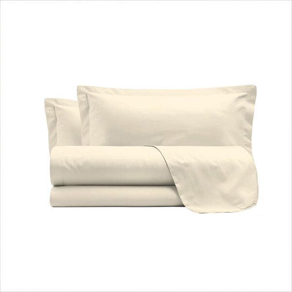 Set Lenzuola Sopra Sotto e Federe Matrimoniale Maxi 180x200 cm Linea Cloe in Raso di Cotone Panna