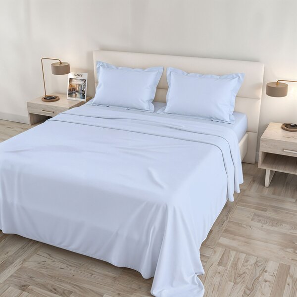 Set Lenzuola Sopra Sotto e Federe Matrimoniale Maxi 180x200 cm Linea Cloe in Raso di Cotone Azzurro