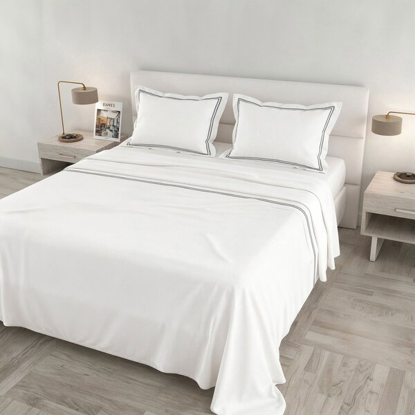 Set Lenzuola Sopra Sotto e Federe Matrimoniale Maxi 180x200 cm Linea Venere in Raso di Cotone Grigio