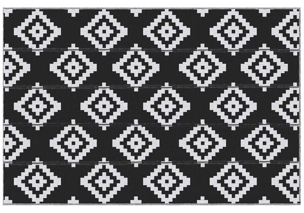 Outsunny Tappeto Esterno per Balcone e Terrazza Reversibile con Fantasia Geometrica, 2.74x1.82 m, Nero e Bianco