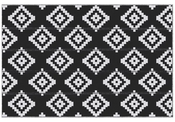 Outsunny Tappeto Esterno per Balcone e Terrazza Reversibile con Fantasia Geometrica, 2.74x1.82 m, Nero e Bianco